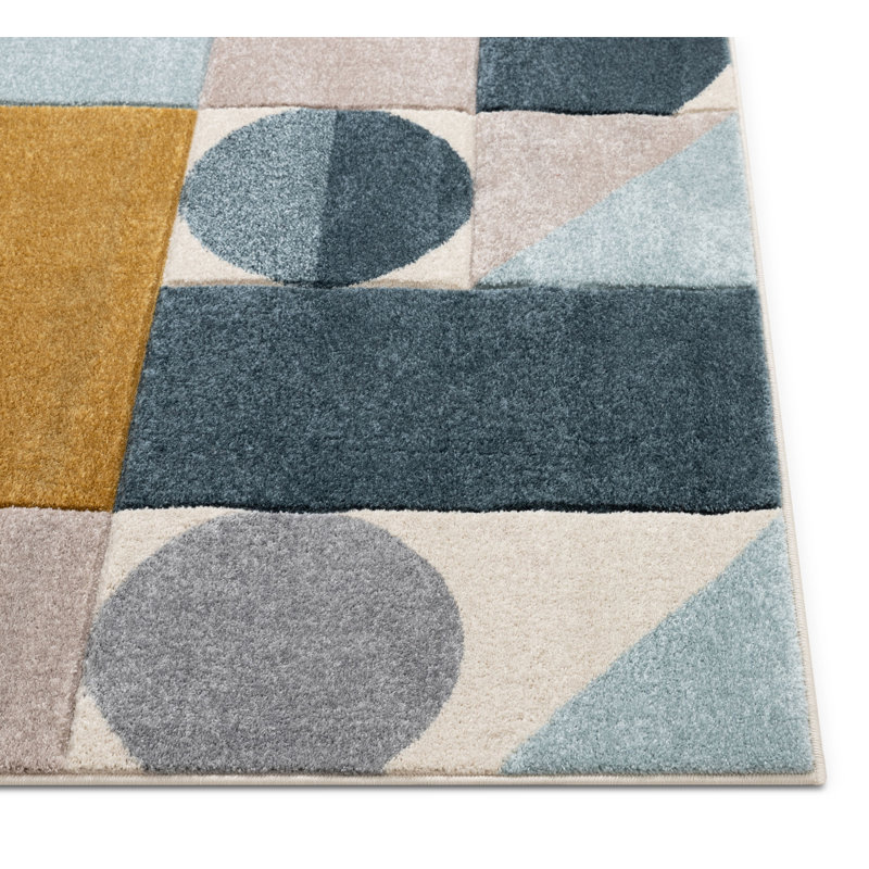 Well Woven Ruby Dede MidCentury Modern Geometric Teal Blue/Gray/Gold